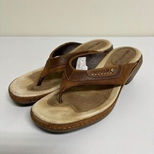 Merrell Luxe Thong Tenor Womens Brown Leather Wedge Sandals J89402 Size 6